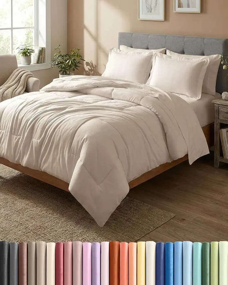 King Comforter Set - 7 Piece Bed in a Bag King Size Bed Set, Soft - Wheat