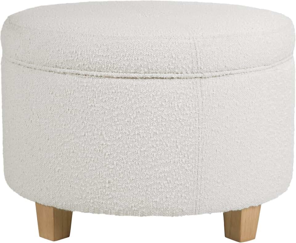 HomePop 24" Large Round Storage Ottoman - Cream Boucle