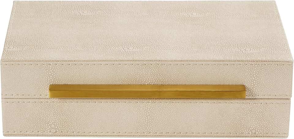 Sagala Ivory Shagreen Decorative Small Box With Gold Handle, Faux Leather Jewelry Storage Boxes For Memory Home Organizer(Ivory-Gold, 1pack)