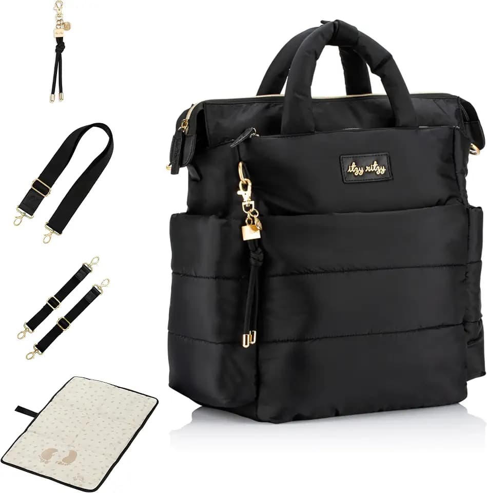 Itzy Ritzy Dream Convertible Diaper Bag Tote Backpack - Baby Diaper Bag with 14 Pockets, Changing Pad & More (Midnight Black)