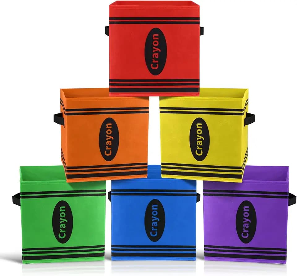 6 Pcs 11 Inch Colorful Fabric Storage Bins for Back to School Supplies