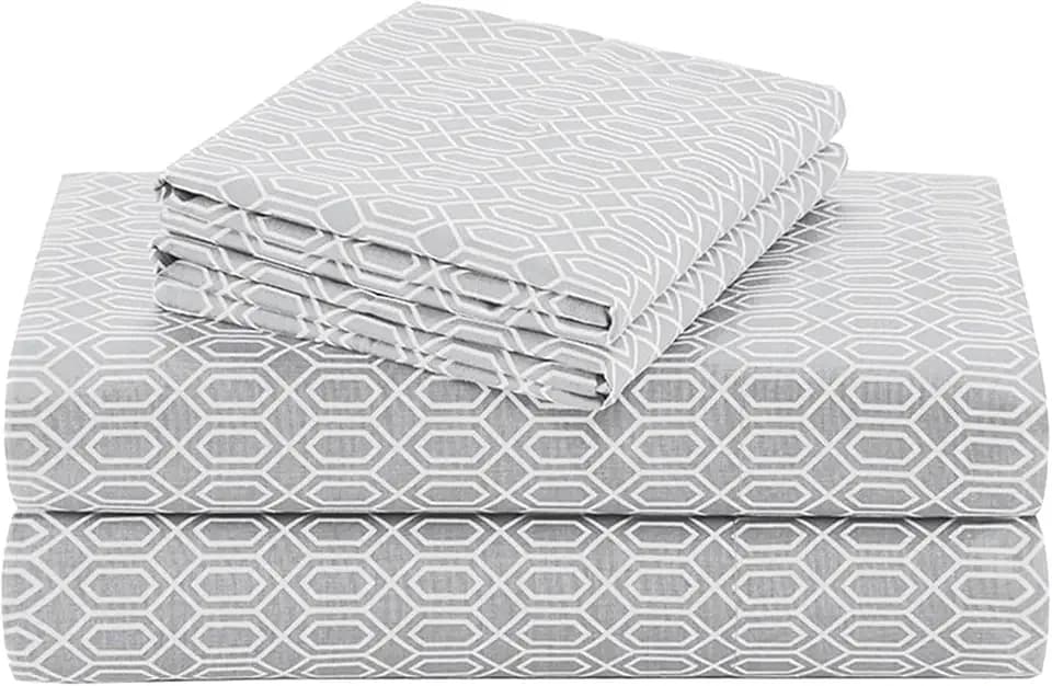 Comfort Spaces 100% Cotton Percale Sheets Twin Size 3 Piece, Diamond Grey