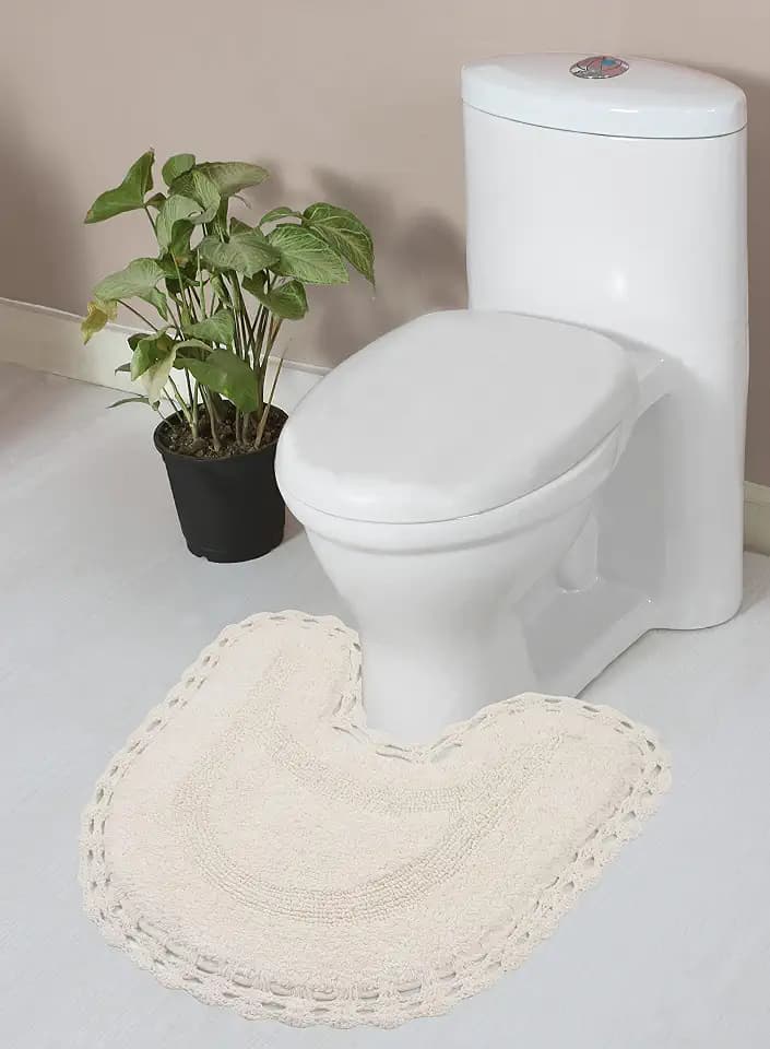 Home Weavers Hampton Crochet Reversible Bathmat 100% Cotton Bathroom Rugs Set, Washable Rug, Extra Soft and Absorbent Bath Rug, Kitchen Mat, Bath Mat Set, Mat Non Slip, 20"x20" Contour, Ivory