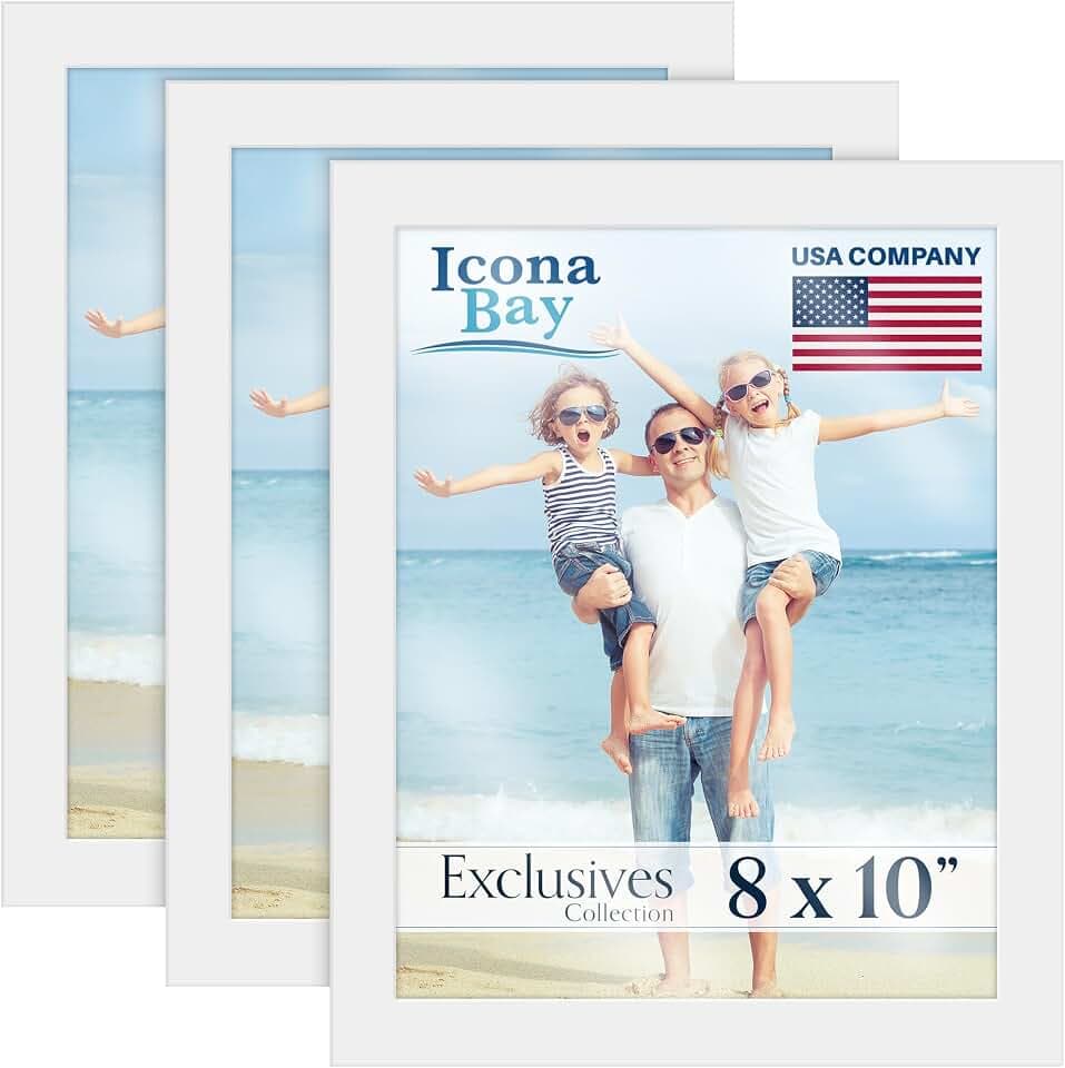 8x10 Picture Frames, White, 3 Pack, Exclusives, Wood Composite Photo Frame
