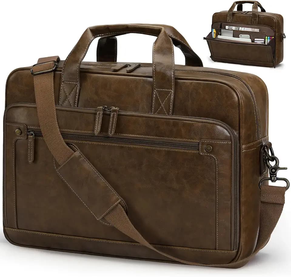 RAINSMORE Aktentasche Herren Vintage Arbeitstasche Laptoptasche 16 Zoll | Wasserdicht Ledertasche Messenger Bag Umhängetasche für Arbeit, Büro, Business