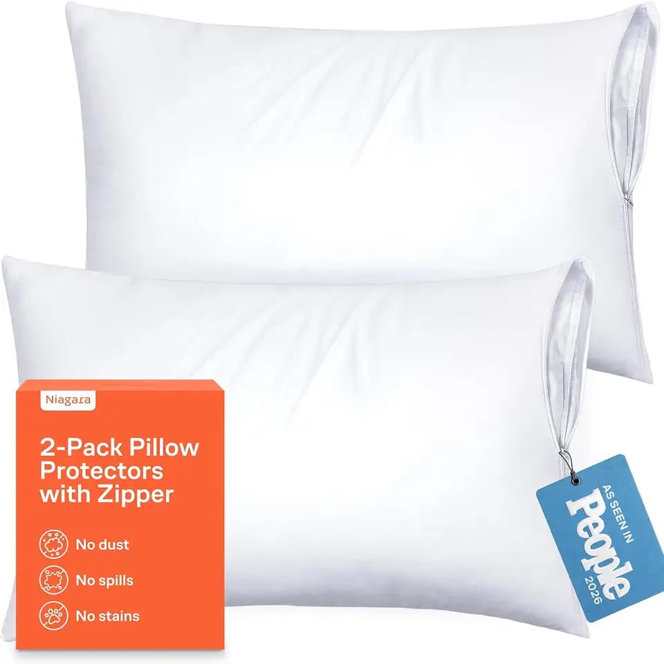 Ultra Soft Pillow Protectors with Zipper - Standard Size - Set of 2 - White