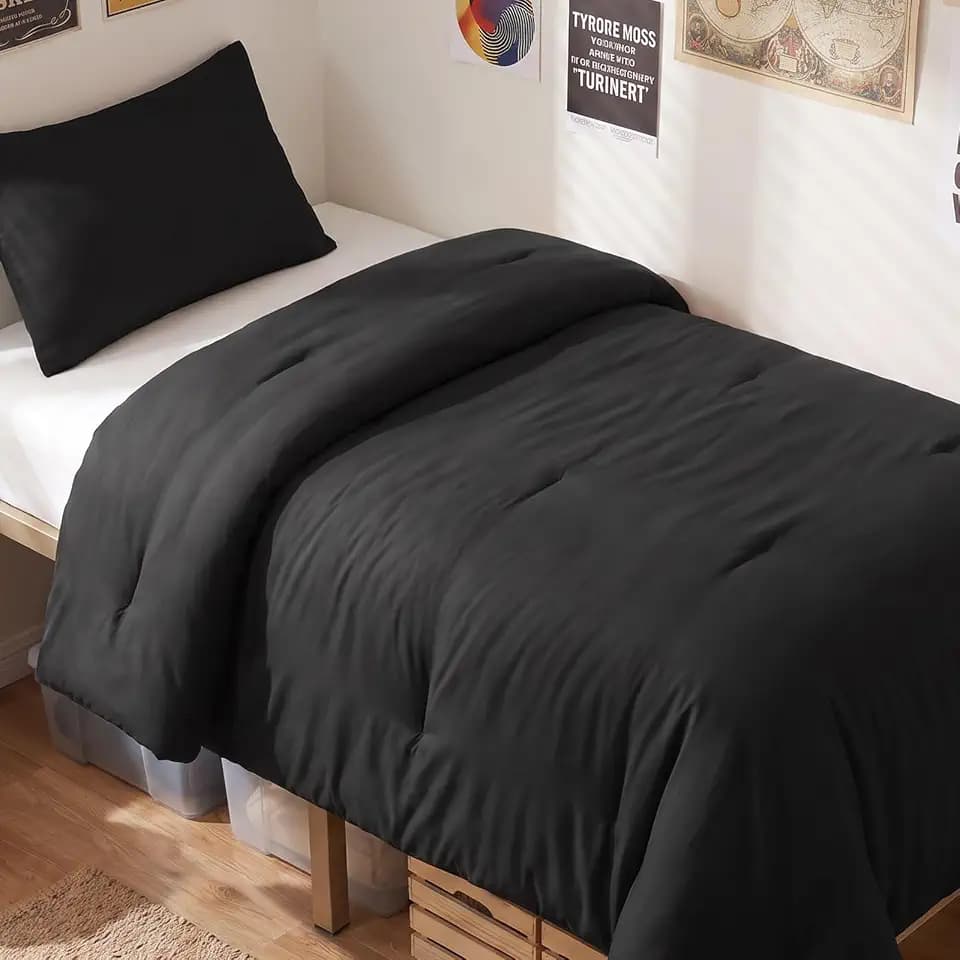 CozyLux Twin Comforter Set, 2 Pieces Down Alternative Bedding, Black