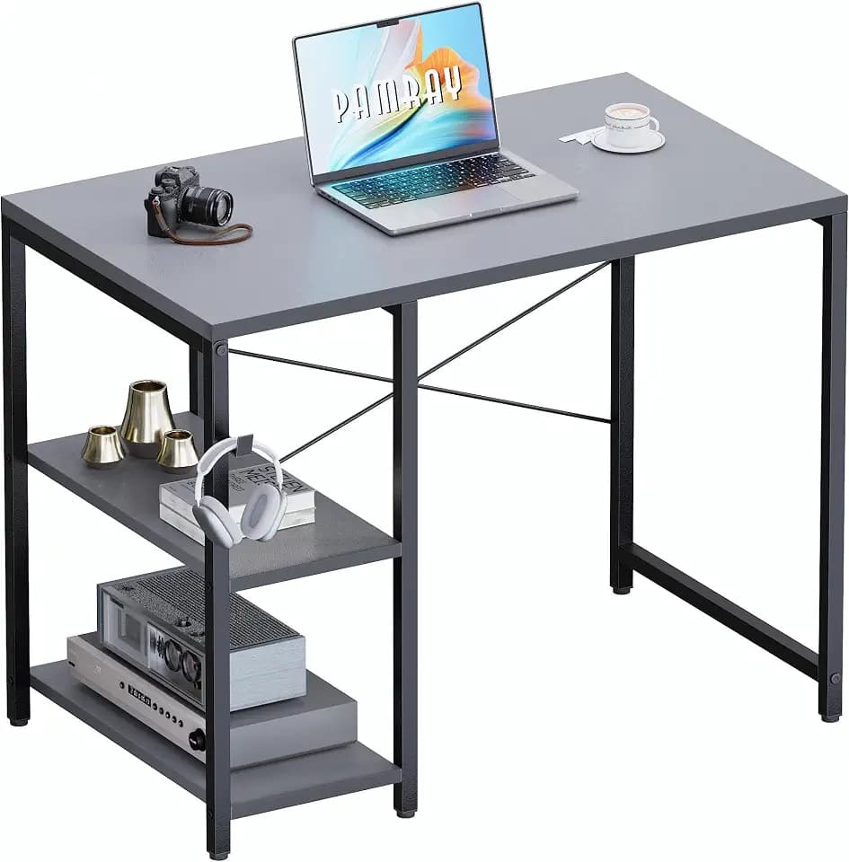 Pamray 32 Inch Small Computer Desk with Shelves for Bedroom Small Spaces