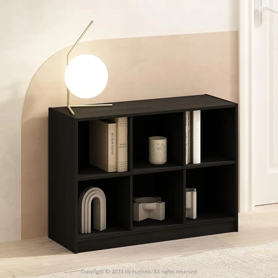 Furinno Basic Book Shelf, 3x2 Bookshelf, Cube Organizer Cabinet Bookcase with Shelf Storage, 11.9 x 31.6 x 23.6, for Living Room, Bedroom, Home Office, Espresso
