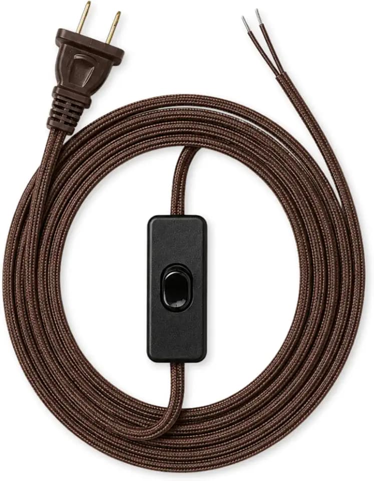 Royal Designs, Inc. Lamp Cord Molded Plug with On/Off Switch, Stripped Ends Ready for Wiring, 8 ft Long, Brown, SPT-1 UL Listed (CO-5001O-BR-8-1)