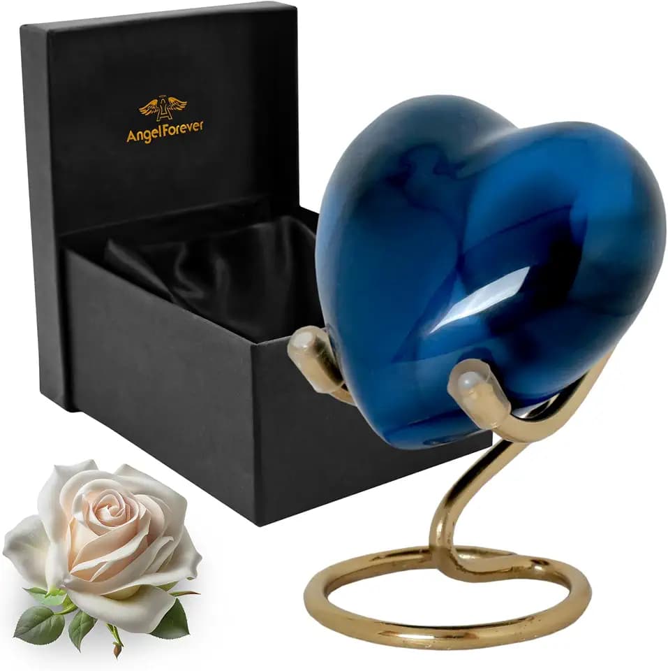 Heart Urn with Stand & Box Keepsake Urn for Human Ashes Mini Cremation Urn for Men & Women (Blue)