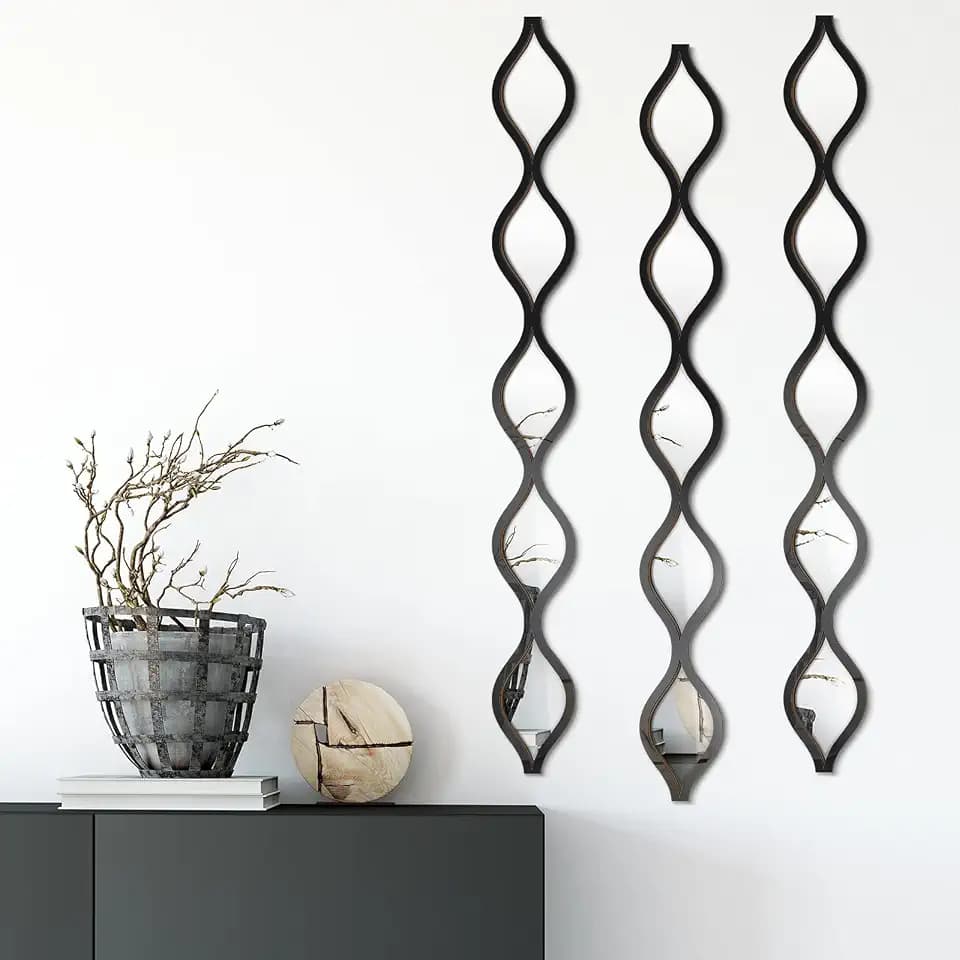 Yulejo 3 Pcs Teardrop Mirror Wall Decor, Narrow Acrylic Black Edge