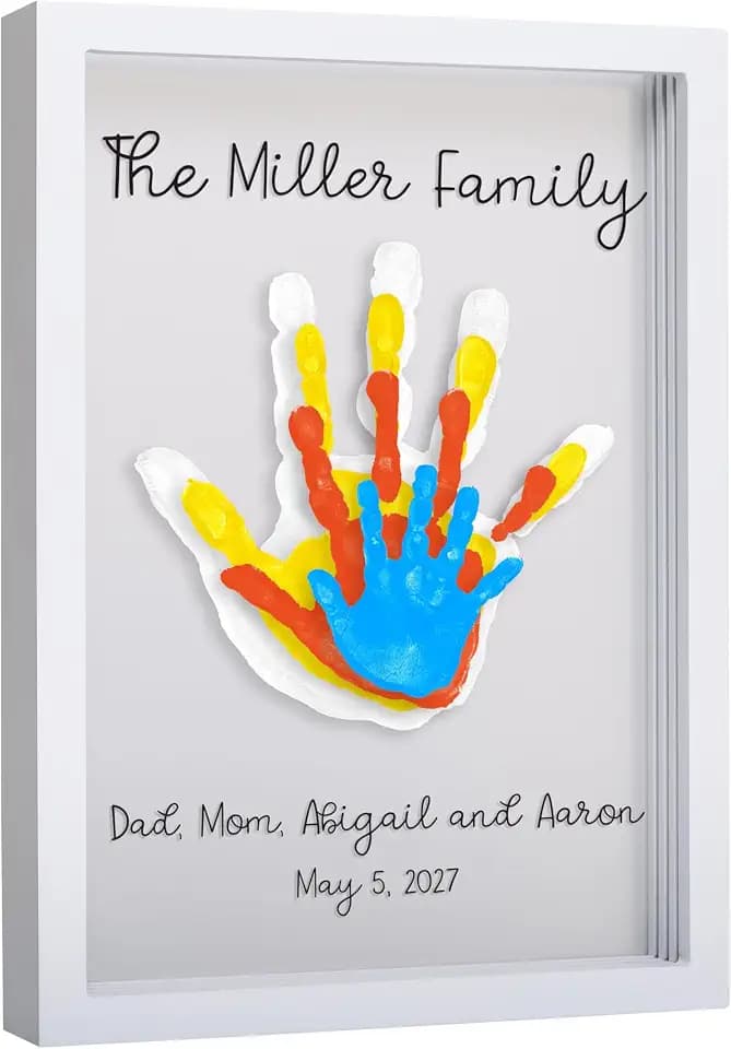 Pearhead Clear Family Handprint Frame, DIY Kids Craft Art Print Keepsake, Wall Home Decor, Gift for New and Expecting Parents, 4 Paint Colors Included