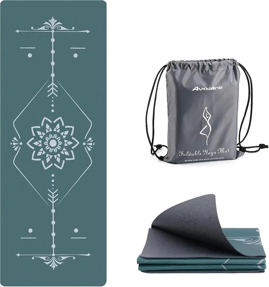 Avoalre Yoga Mat Foldable - Textured Non Slip Exercise Mat -Travel Lightweight Hot Yoga Mat with Carry Bag for Pilates & Home Workouts (72"L x 24"W x 3mm Thick)