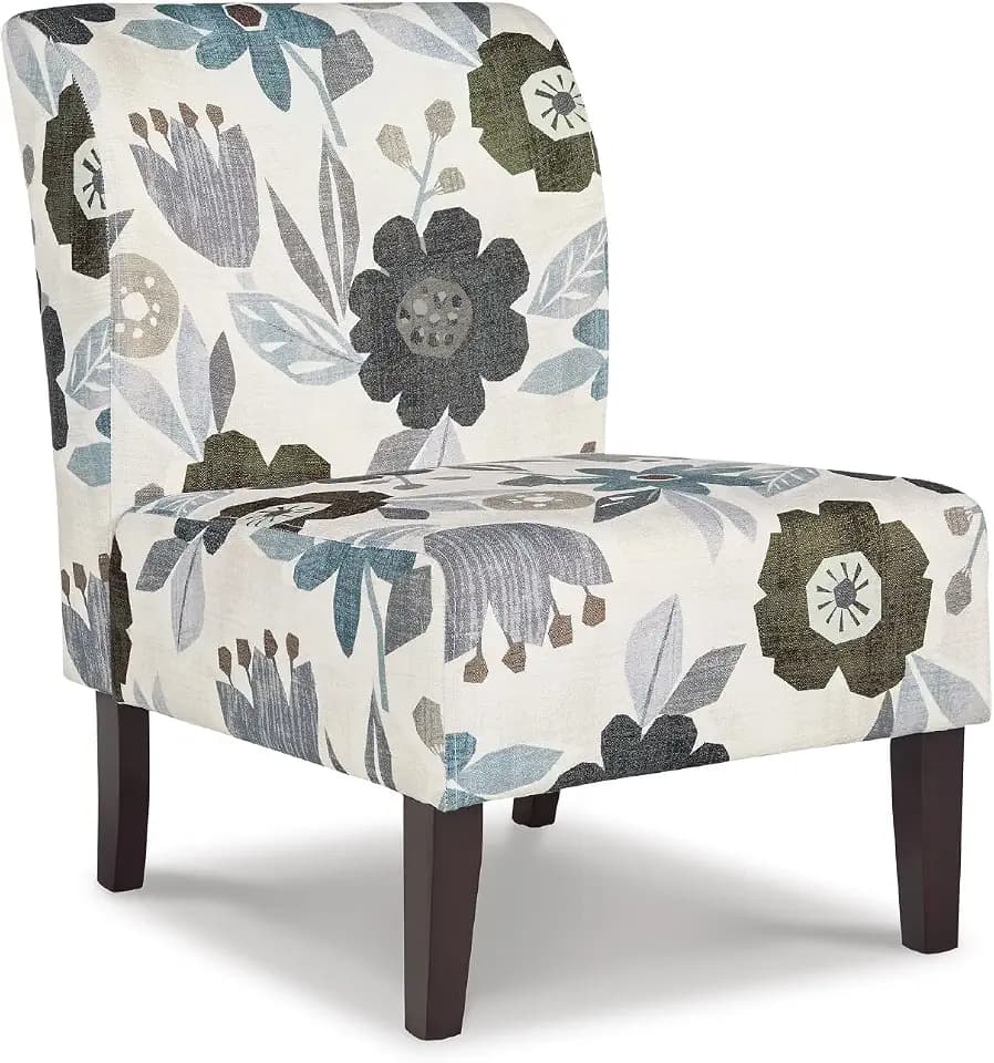 Signature Design by Ashley Armless Accent Chair, Ivory & Blue Floral