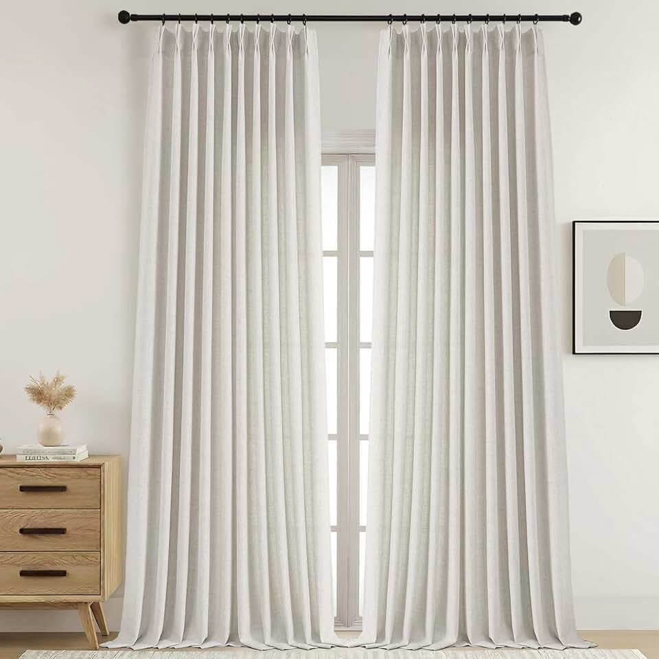 Extra Wide Natural Pinch Pleated Curtains 120 Inches Long, Faux Linen Textured Fabric Light Filtering Curtains for Living Room Sliding Glass Door Elegant Drapes, 10FT, 2PCS, 2x60Wx120L Inches