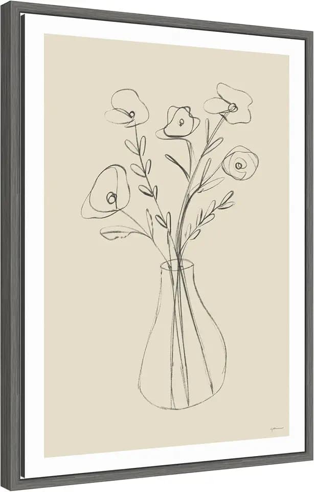 Kate and Laurel Framed Canvas Wall Art Print Floral Vase by Gabrielly Guedes, 18 x 24 Sylvie Dark Gray Frame, Modern Contemporary, Flower Art for Wall Decor