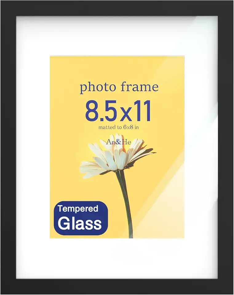 An&He 8.5 x 11 Picture Frame Set of 1, Black Photo Frame, Wooden Picture Frame with High Definition Glass for Wall & Tabletop Display