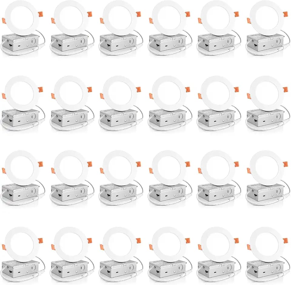 Meconard 24 Pack 4 Inch 5CCT LED Recessed Lighting, Canless Wafer Downlight
