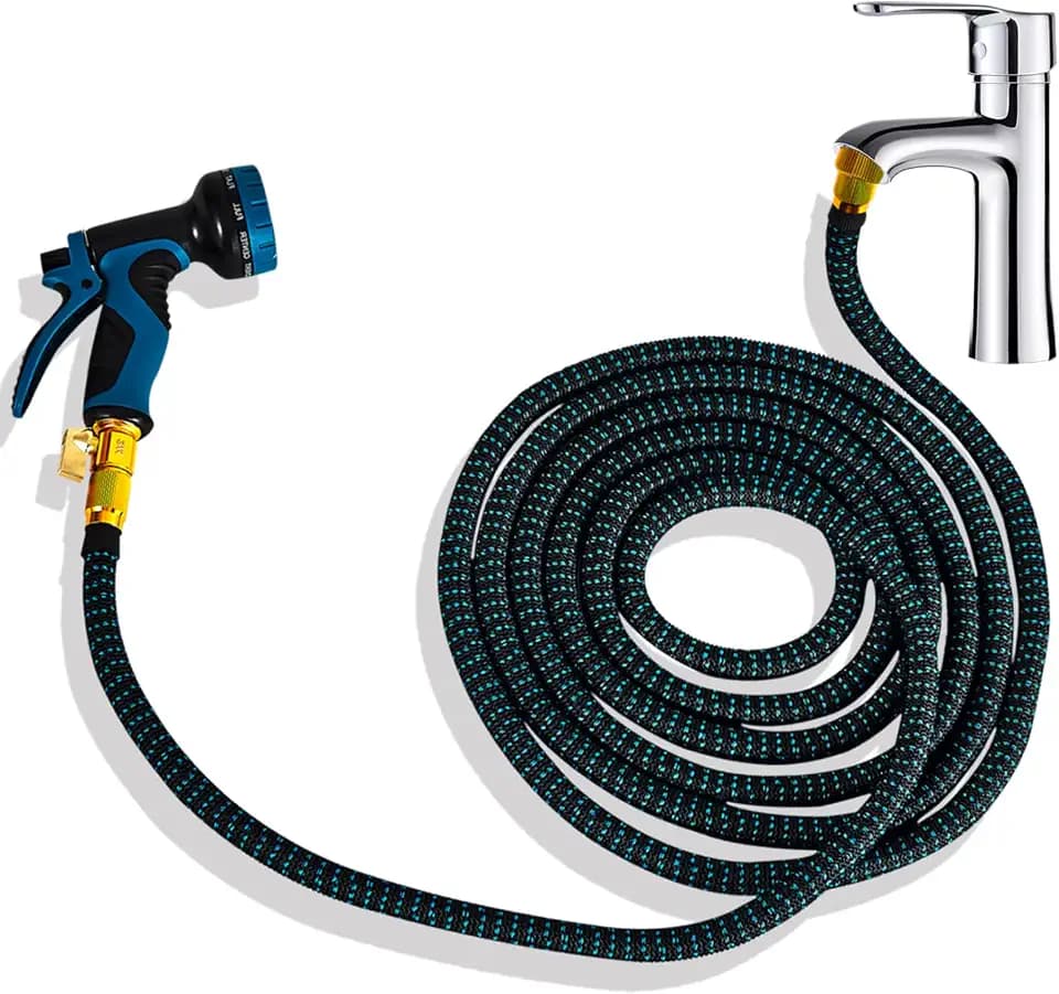 Lotoo Sink Hose Attachment for Faucet with 7 Adapters, 25 FT Indoor Faucet Hose for Kitchen Sink or Bathroom Sink Faucet with 10-Function Nozzle, Watering, Washing Pet, Household Cleaning, Car Washing