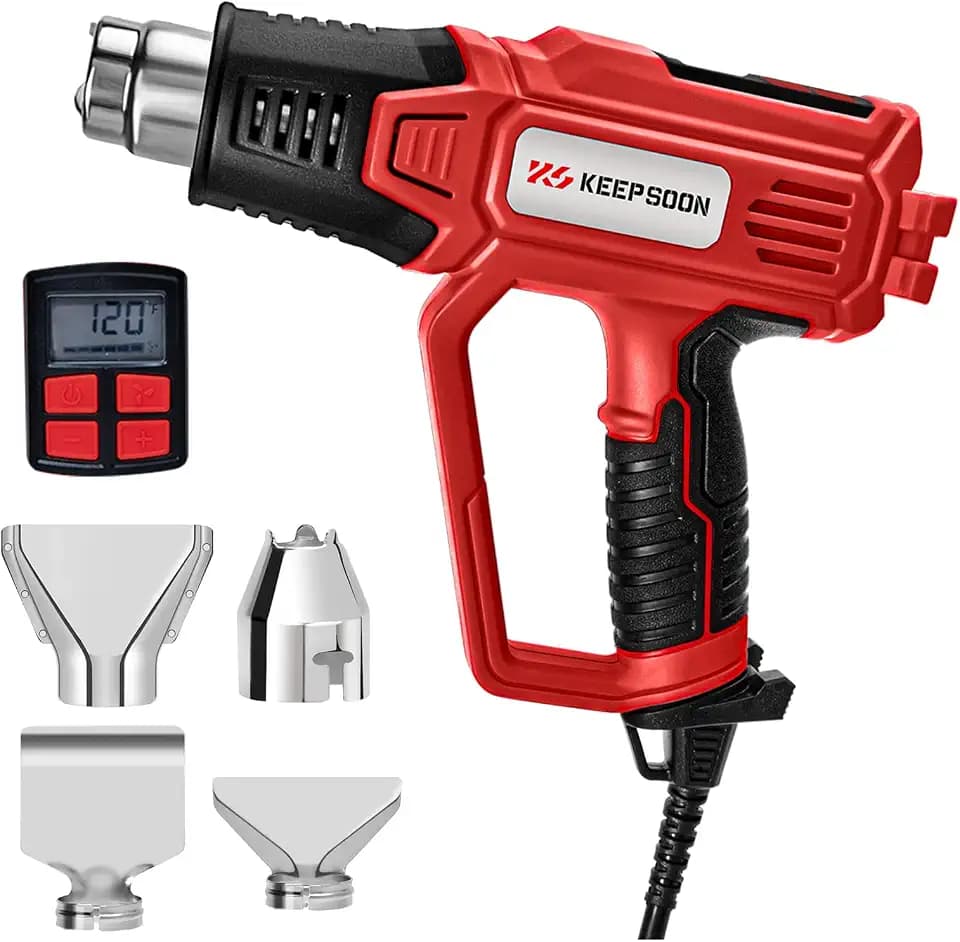KEEPSOON Heat Gun 1500W Ceramic core intelligent digital display temperature control range 120℉-1100℉ overload protection, 4 nozzles for paint removal, shrinking PVC, plastic packaging, etc