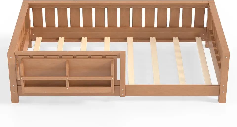 Bellemave Twin Floor Bed with Slats and Safety Guardrail