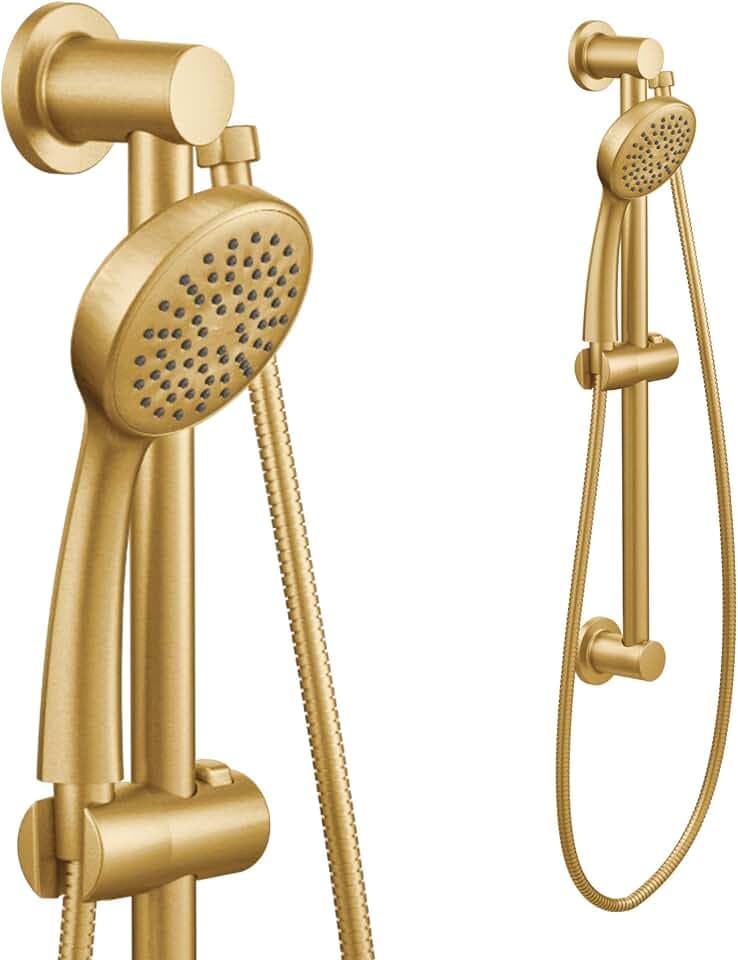 Moen Eco Performance Single Function Handheld Showerhead, 24 Inch Slide Bar, Brushed Gold Finish, 3868EPBG