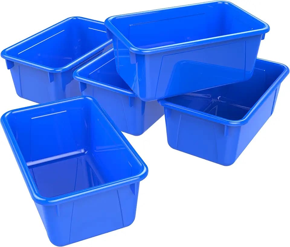 Storex Small Cubby Bins – Plastic Storage Containers for Classroom, 12.2 x 7.8 x 5.1 inches, Class Blue, 5-Pack (62416A05C)