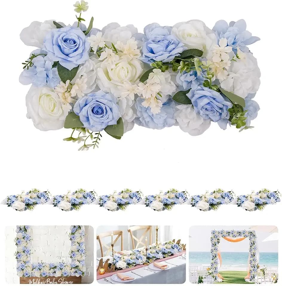 Takywep 6Pcs Artificial Peony Flower Garland – Silk Faux Floral Runner with Purple Blooms for Wedding Table, Wall, Stairs, Party Decoration & Romantic Backdrop