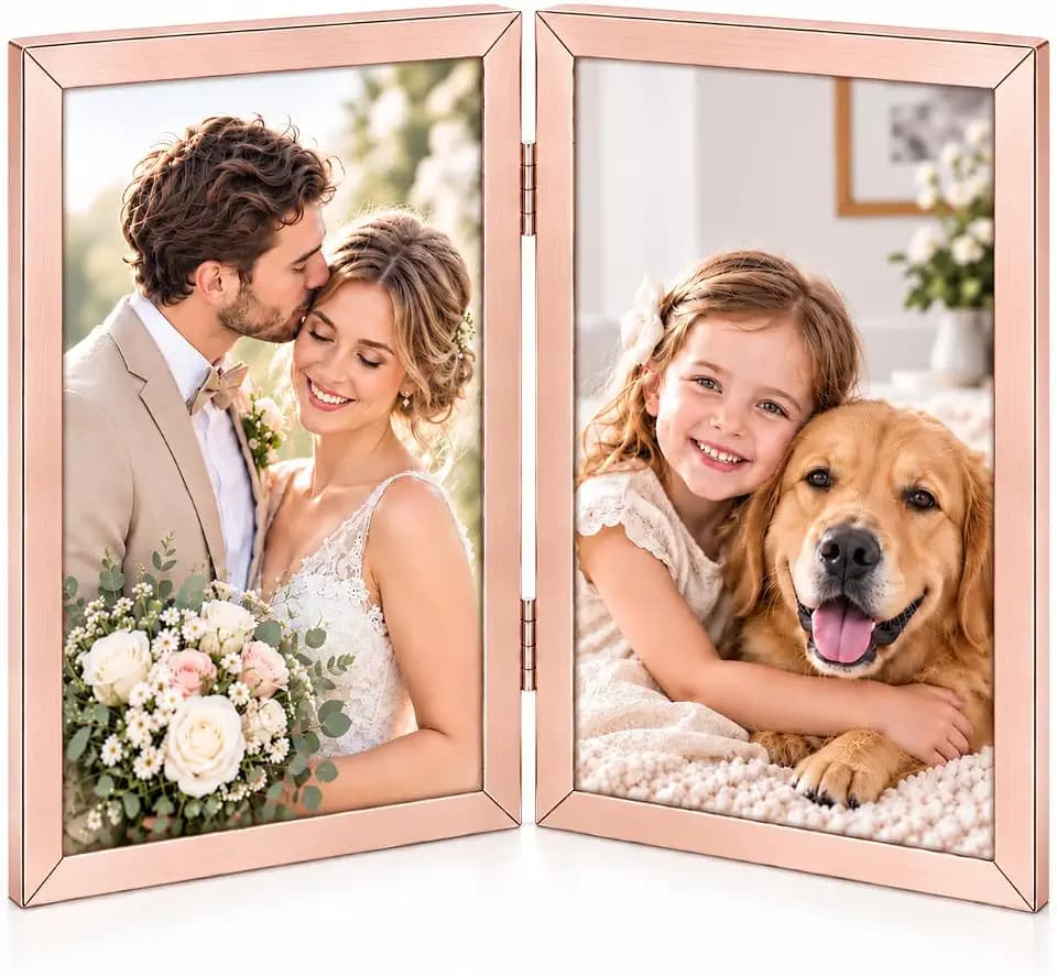 Golden State Art 6x8 Hinged Metal Picture Frame, Rose Gold, Tabletop
