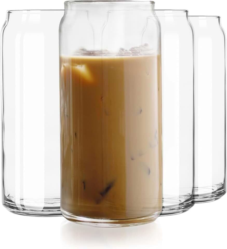 Libbey Classic Can XL Set of Drinking Glasses, Iced Coffee Cups Set of 4, 20 Oz, Dishwasher Safe Glass Beer Cups for Beverages and Cocktails