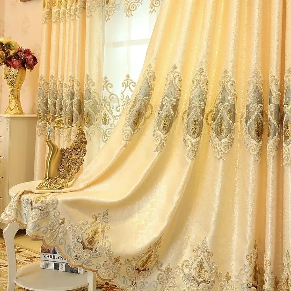 MYRU 1 Pair European Style Living Room Curtains Room Darkening Gold Luxury Curtains (Cloth Curtain, 2 x 52 inches by 90 inches)