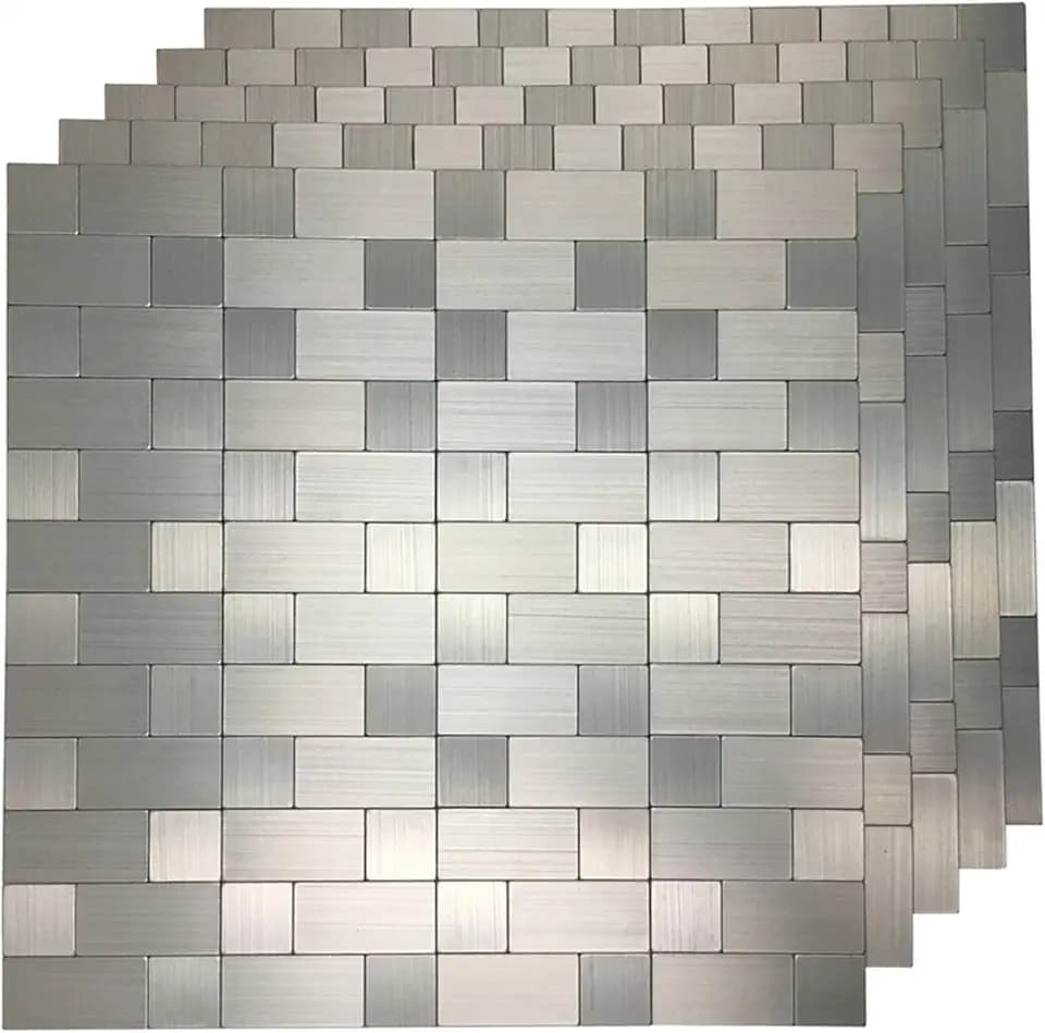 Art3d 10-Pack Metal Peel and Stick Backsplash Tile, Silver Aluminium