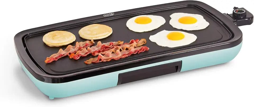 DASH Everyday Nonstick Electric Griddle for Pancakes, Burgers, Quesadillas, Eggs & other on the go Breakfast, Lunch & Snacks with Drip Tray + Included Recipe Book, 20in, 1500-Watt - Aqua