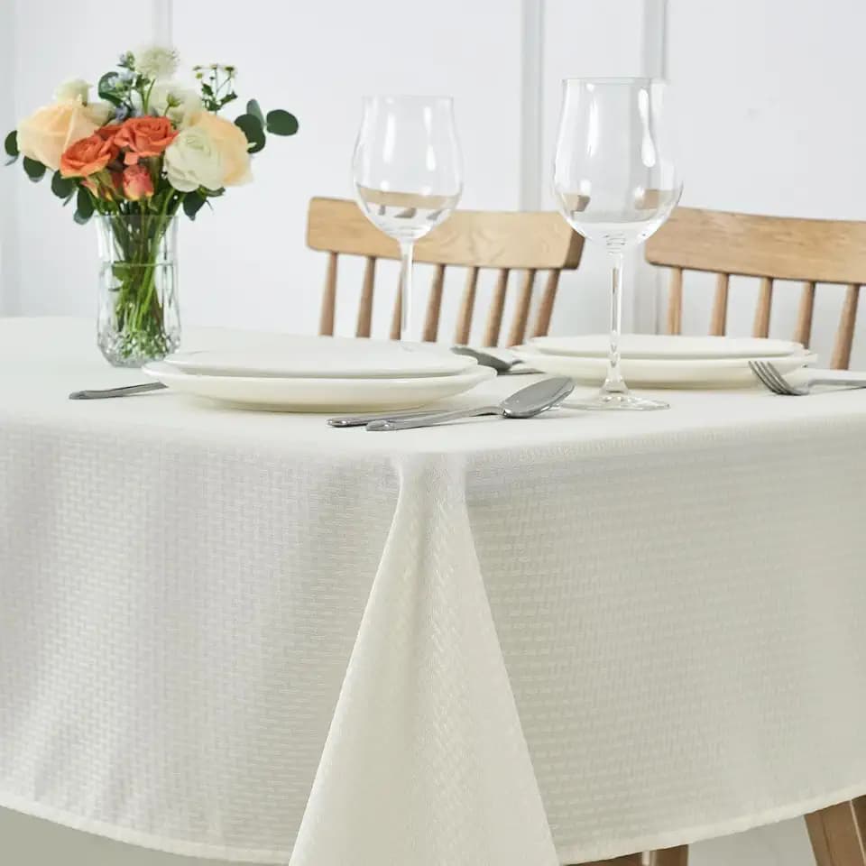 maxmill Jacquard Tablecloth Stain Resistant Waterproof Wrinkle Resistant Spillproof Washable Soft Weaved Texture Table Cloth for Dining Room, Indoor Outdoor Use, Rectangle 60 x 140 Inch, Ivory