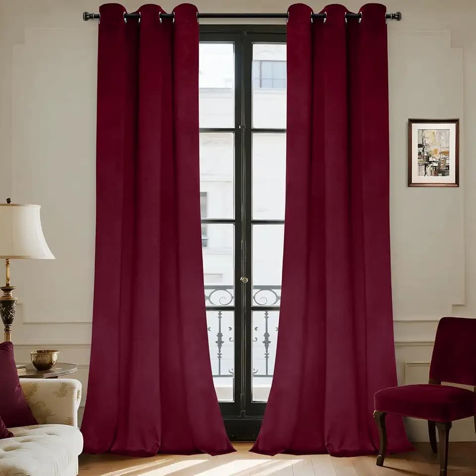 Yakamok Wine Red Living Room Darkening Velvet Curtains 84 Inches Long