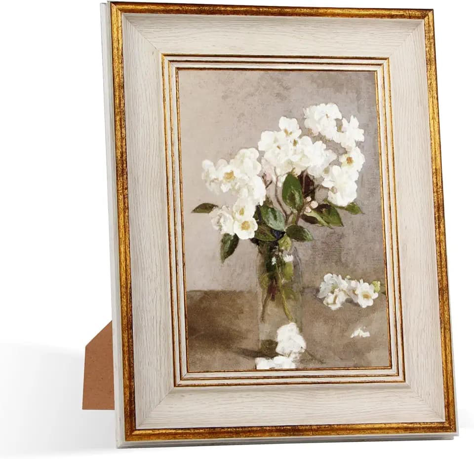 5x7 Picture Frame Vintage White Gold Photo Frame for Wall Desktop Display