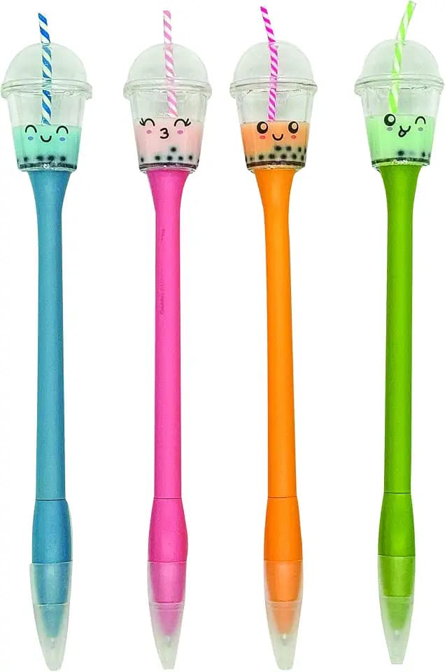 Raymond Geddes Boba Tea Pens for Kids (Pack of 12) - Adorable Boba Pen Characters with Black Ink - Fun School Supplies