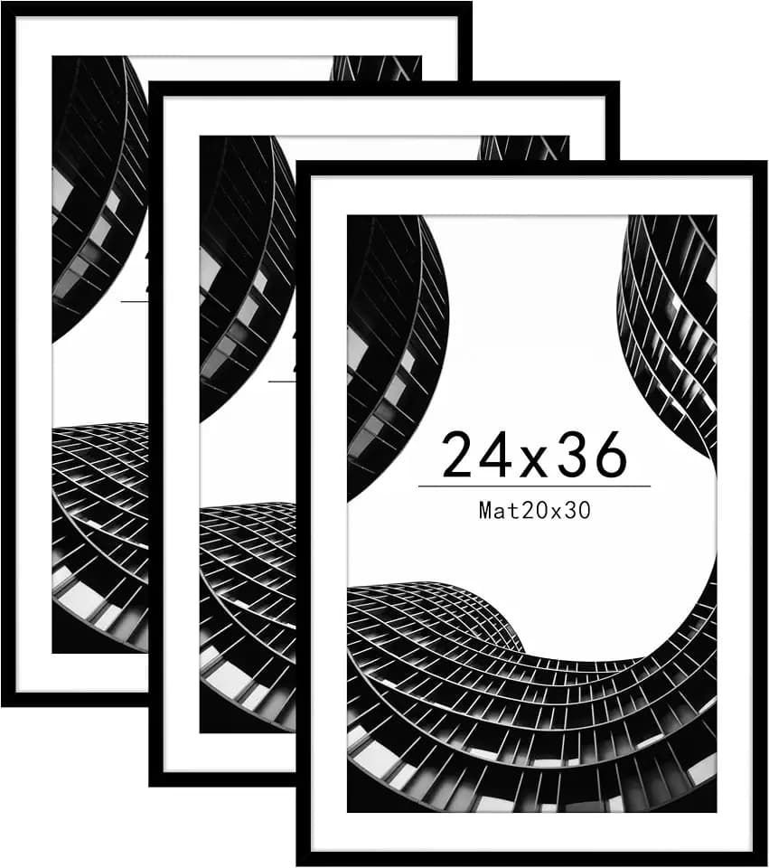 Abtgt 24x36 Poster Frame with 20x30 Mat for Wall Art, 3 Pack Black