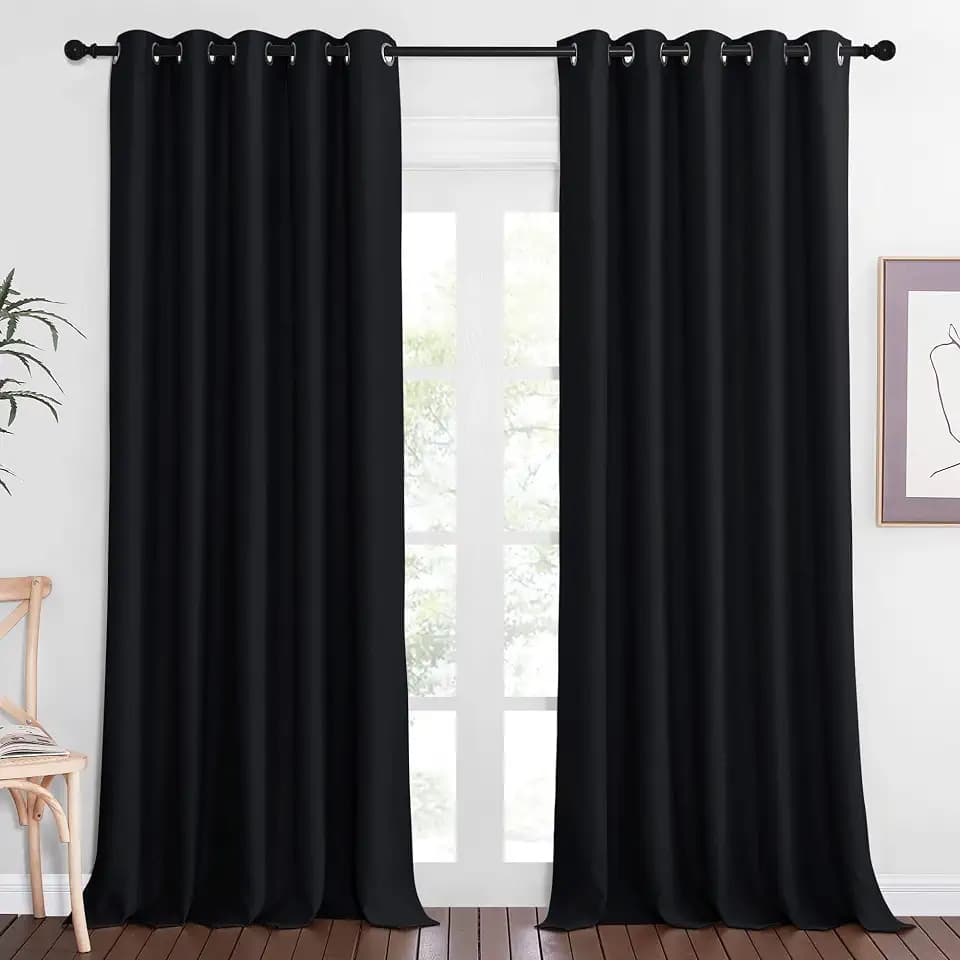 NICETOWN Blackout Curtain Panel 90" Long for Living Room - Light Reducing Thermal Insulated Solid Grommet Blackout Curtain Window Curtain Drape for Hall/Villa (1 Panel, W66 x L90, Black)