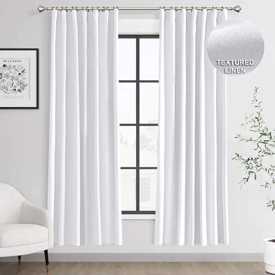 Joywell 100% Blackout Linen Curtains 72 Inches Long for Bedroom White