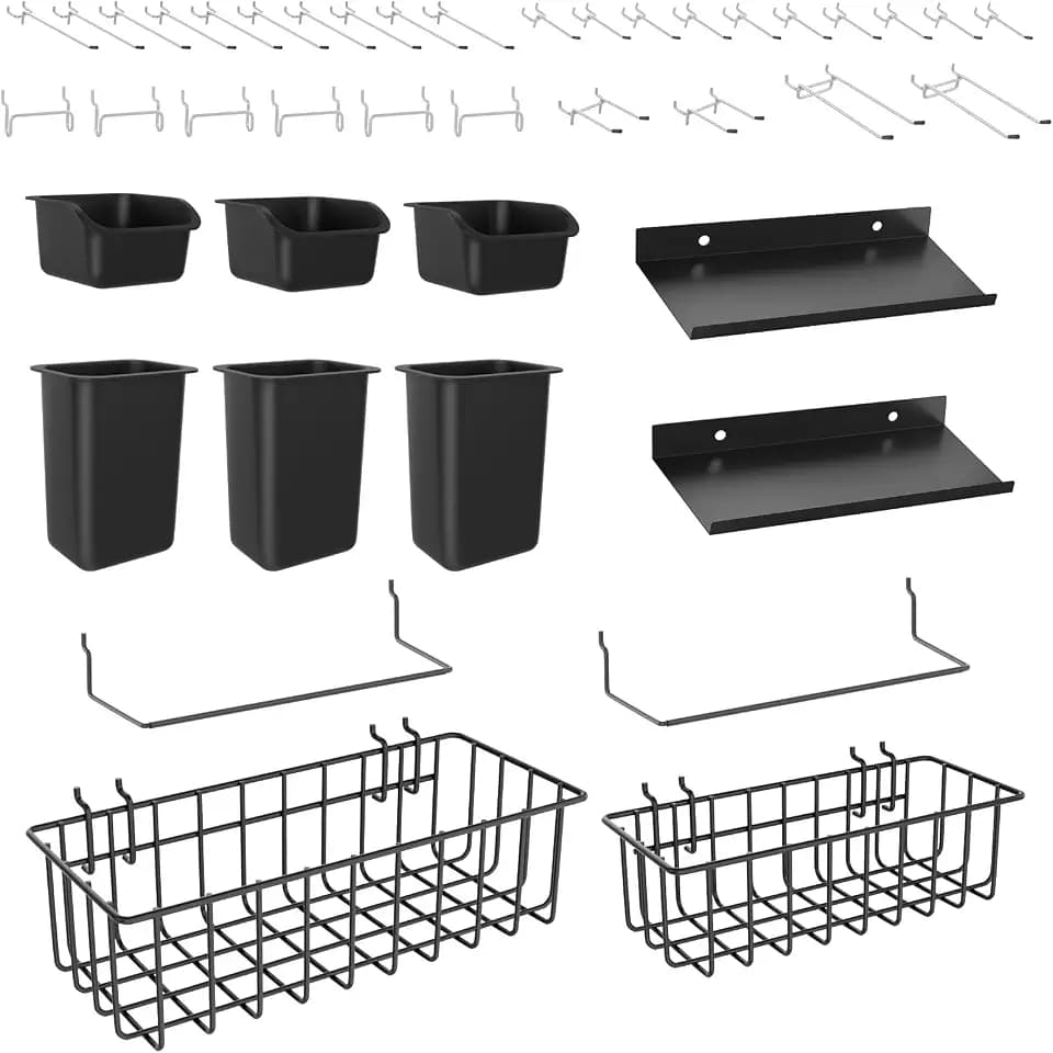Peg Board Accessories Kit,Pegboard Hooks Assortment with Bins,Cups,Wire Baskets,Paper Towel Holder Can be Used for Pegboard Garage Workbench Craft Room Organizing Tools (Black Cup+Box)