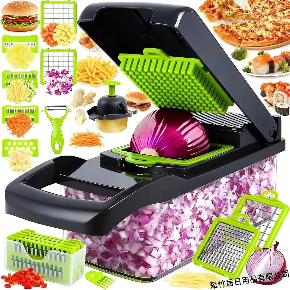 16-Piece Vegetable Chopper - 11 Interchangeable Blades Veggie Chopper with Container, Mandoline Slicer, Onion Chopper Dicer, Professional Food Cutter & Slicer Set for Kitchen
