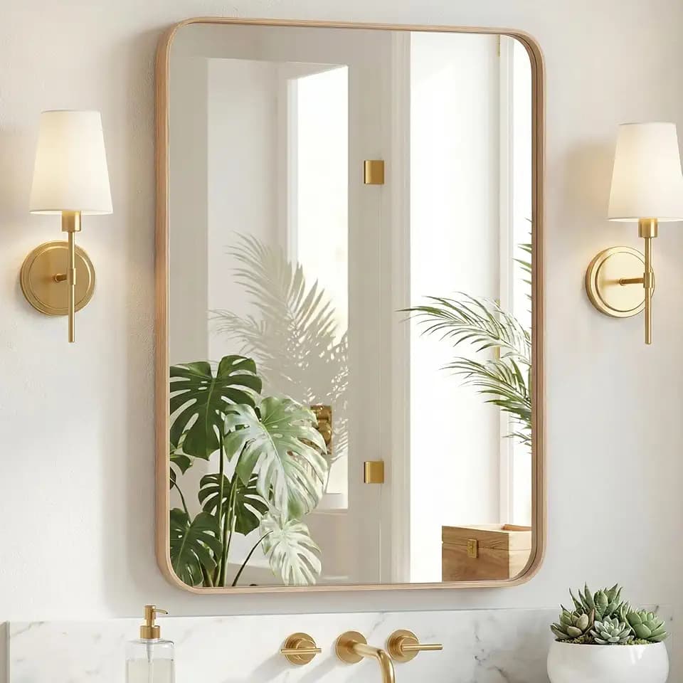 NEWBULIG 30"x40" Wood Wall Mirror, Bathroom Mirrors for Over Sink, Matte Metal Framed Vanity Decor Mirror with Tempered Glass, Entryway, Living Room, Bedroom