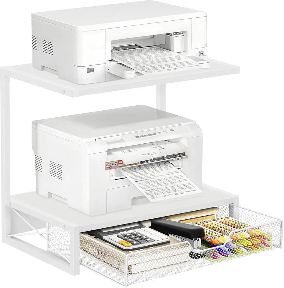 ELITEROO Printer Stand for Desk with Storage Drawer, 2 Tier Desk Shelf