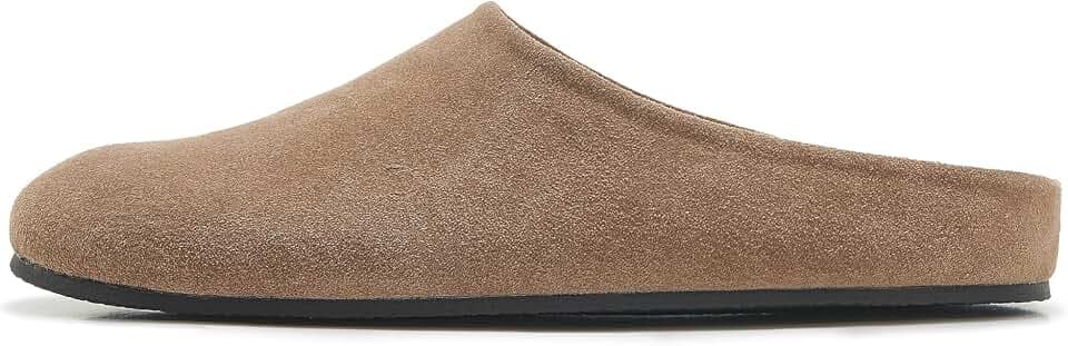 Women's Suede Clogs Round Toe Print Leather Mules Cork Footbed Clog with Arch Support Comfort Casual Slip-on Fall Shoes