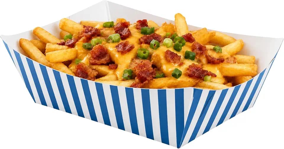 Restaurantware 2 lb Blue and White Stripe Paper 200 Food Trays, 200 Count