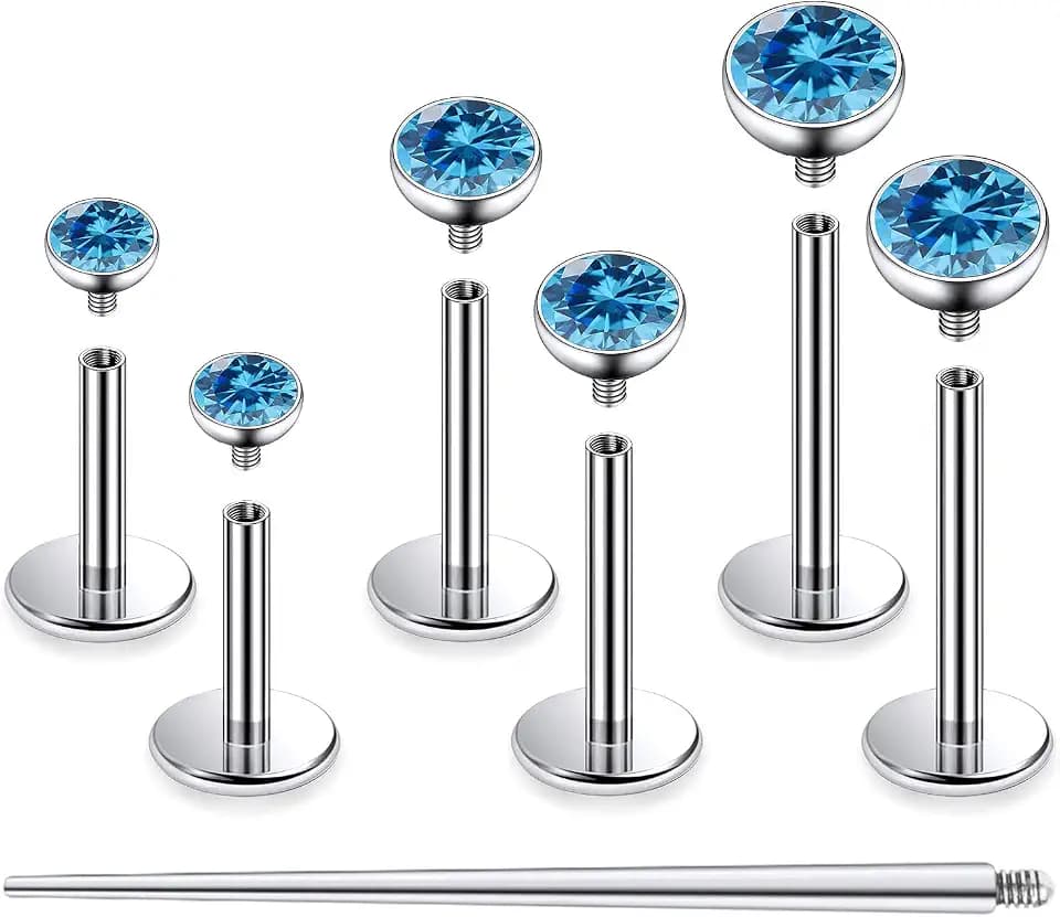 F136 Titanium 20/18/16G Internally Threaded Flat Back Stud Earrings Nose Rings Lip Medusa Monroe Labret 6/8/10mm Short/Long Bar Piercing Jewelry with Taper for Women Men