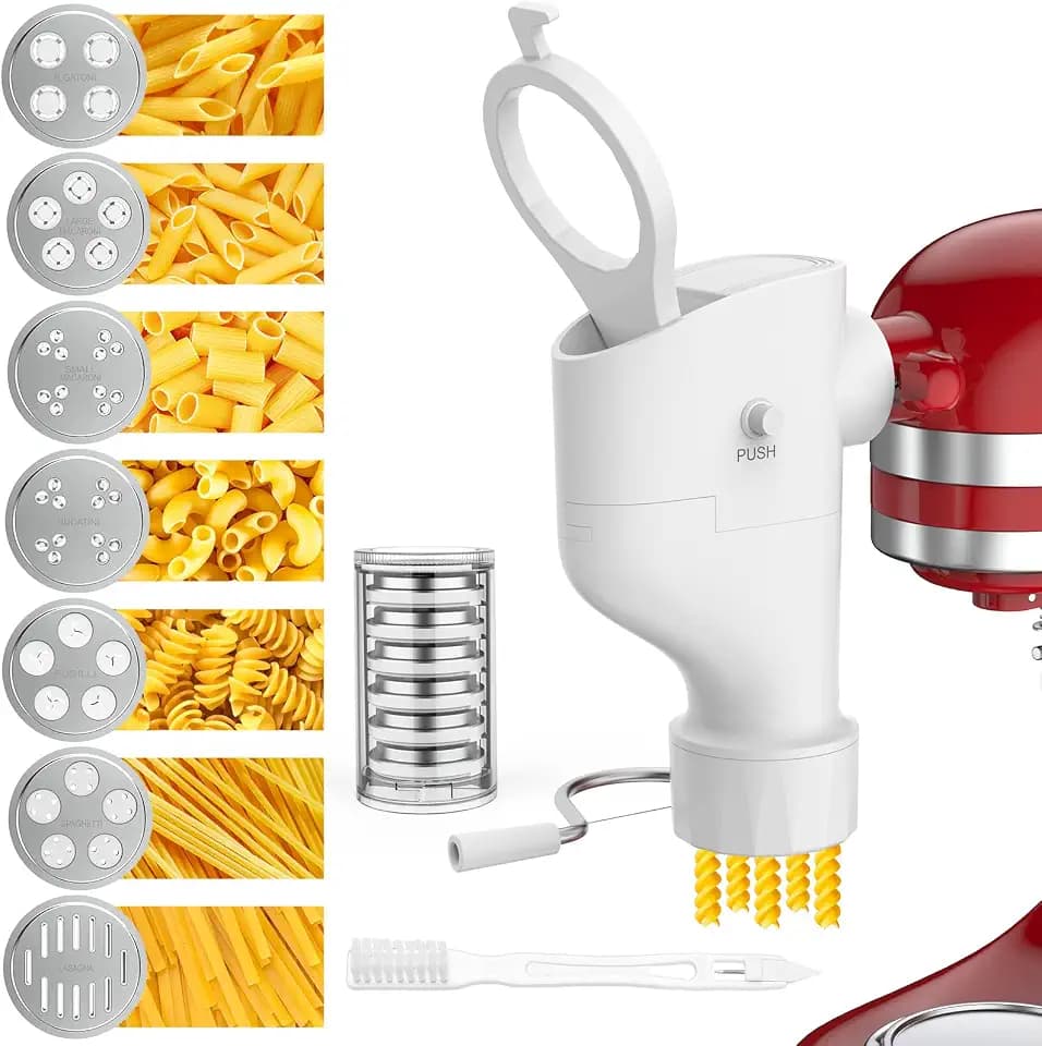 Pasta Press Attachment with 7 Interchangeable Plates to Make 7 Pasta Shapes