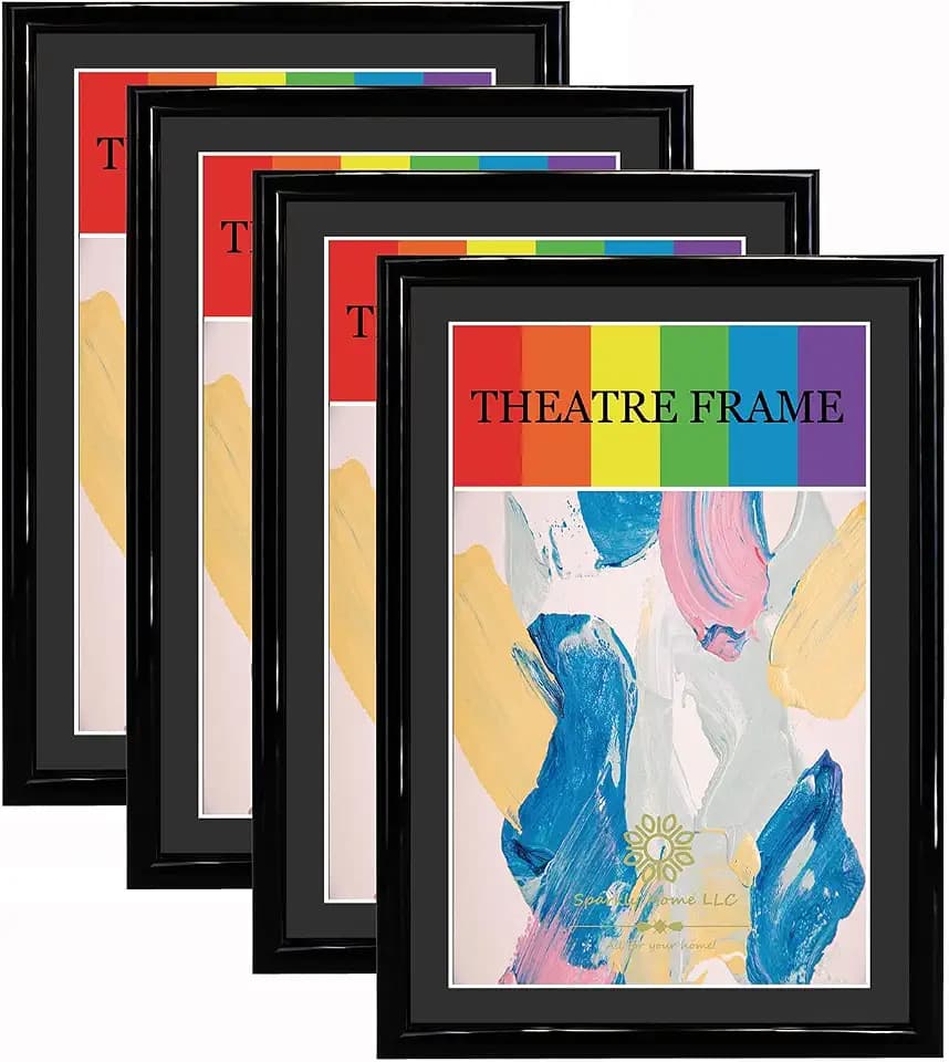 Black Theatre Frame with Black Mat, 4 Pack, Fits 5.5x8.5 Media